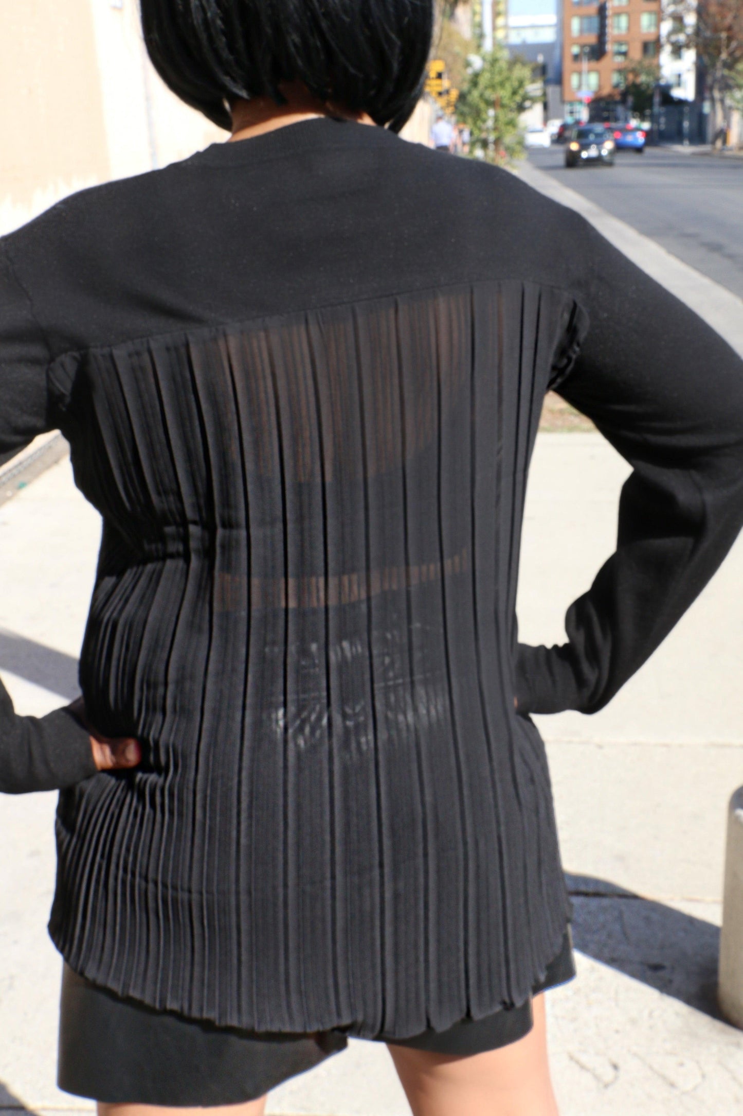 Pull-over Hybrid Sweater With Sheer Back - SavvyLuxe
