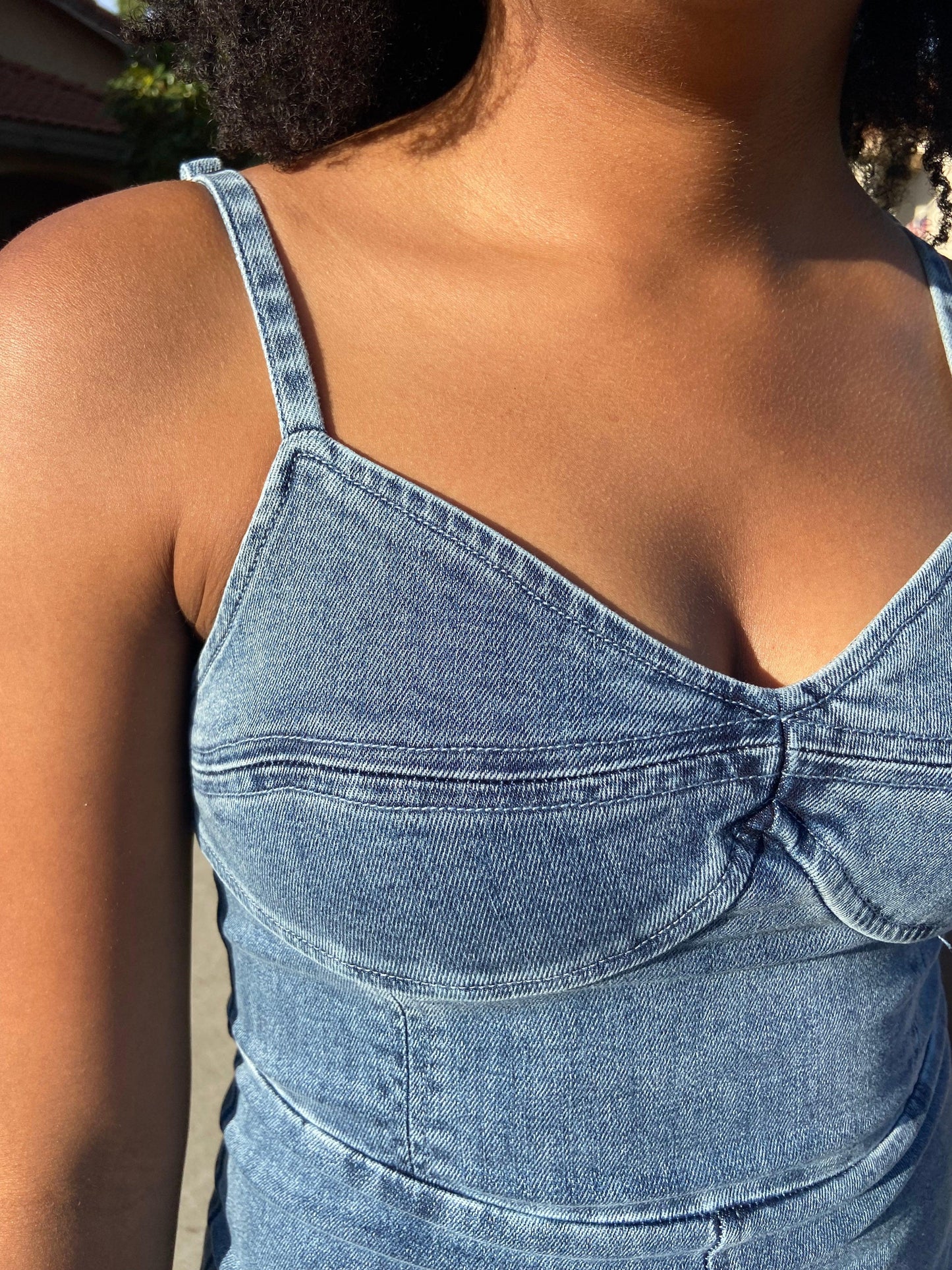 Denim Jumpsuit with Bra-cup Style Top - SavvyLuxe