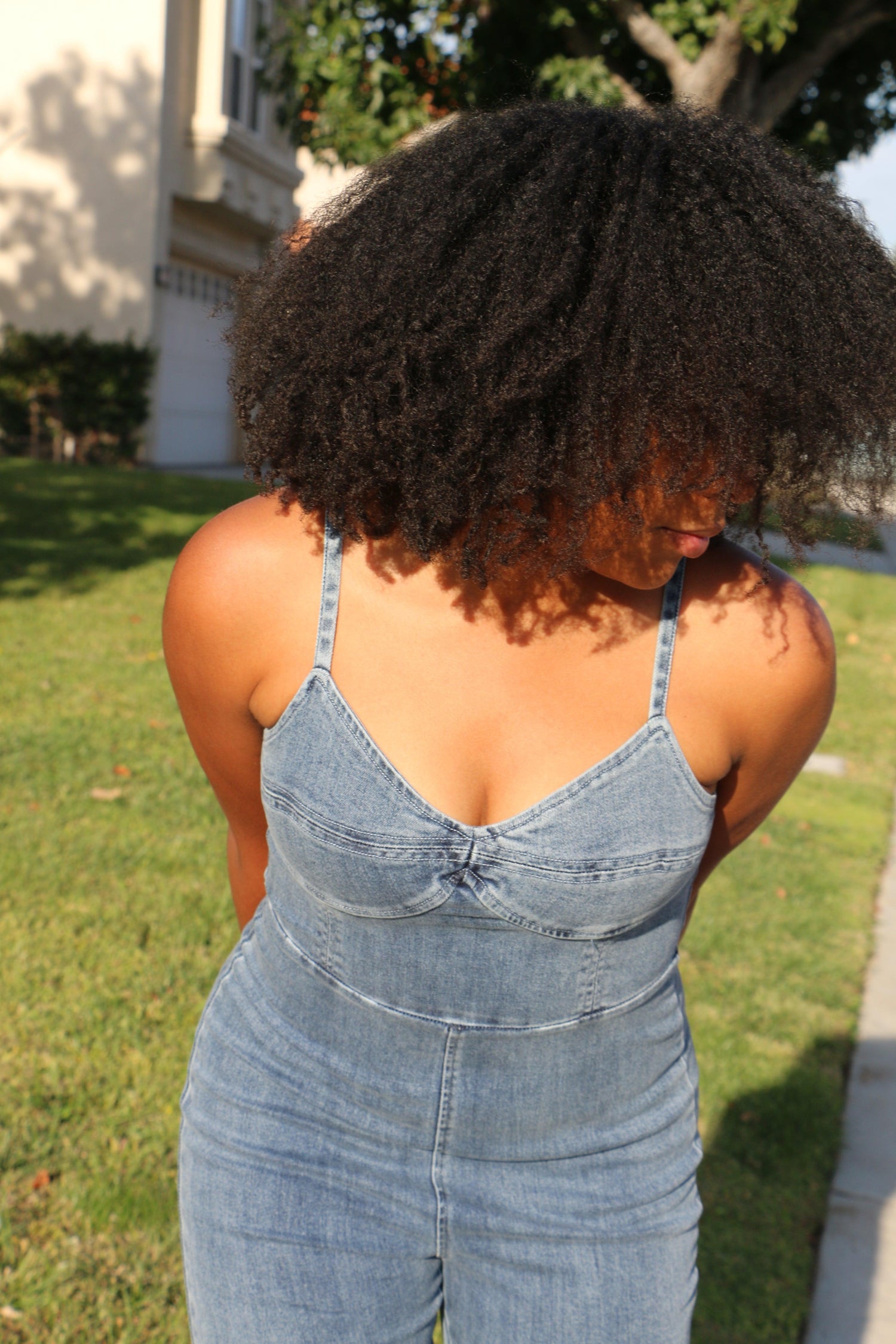 Denim Jumpsuit with Bra-cup Style Top - SavvyLuxe